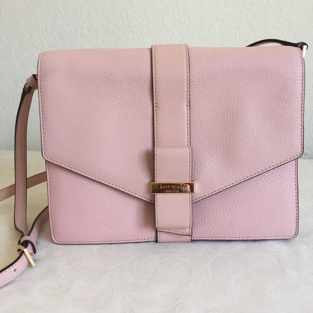 kate spade pink pebbled leather bow crossbody bag